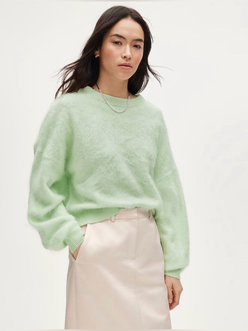 J.Crew Brushed cashmere blouson-sleeve sweater in sheer mint